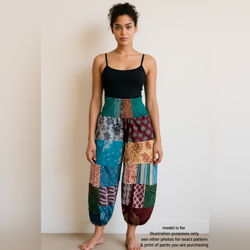 Ashley Taylor Kantha Harem Pants Patchwork Boho Festival Cotton OS Handmade NWT